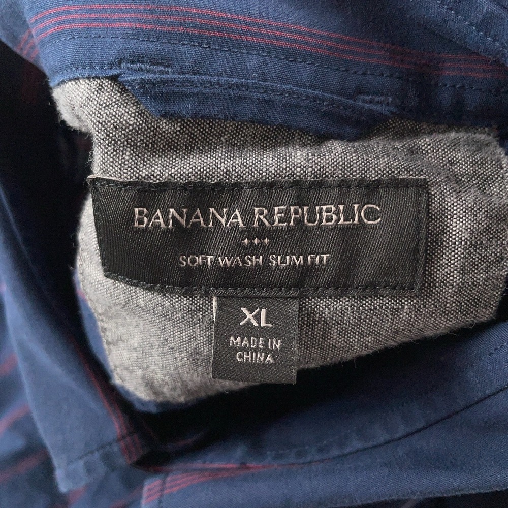 Banana Republic Shirt Mens XL Blue Red Striped Soft Wash Cotton Casual Preppy - Picture 7 of 9